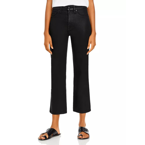 7 FOR ALL MANKIND High Waist Cropped Straight Jeans 27/4 Black Stretch NWT - Picture 1 of 9